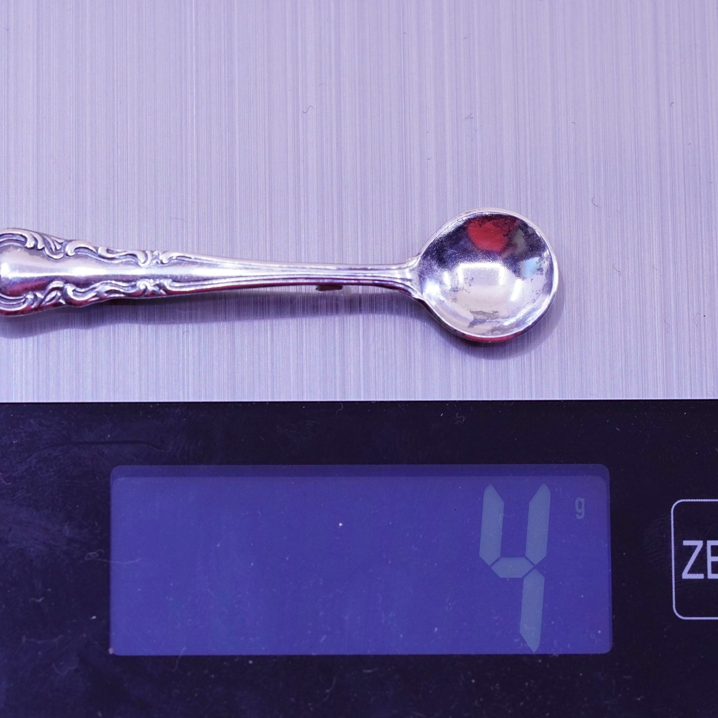 Vintage sterling silver handmade brooch, 925 spoon pin