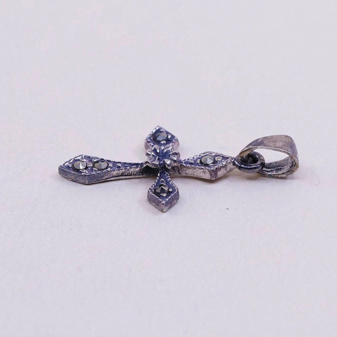 VTG handmade sterling silver cross, 925 silver with marcasite