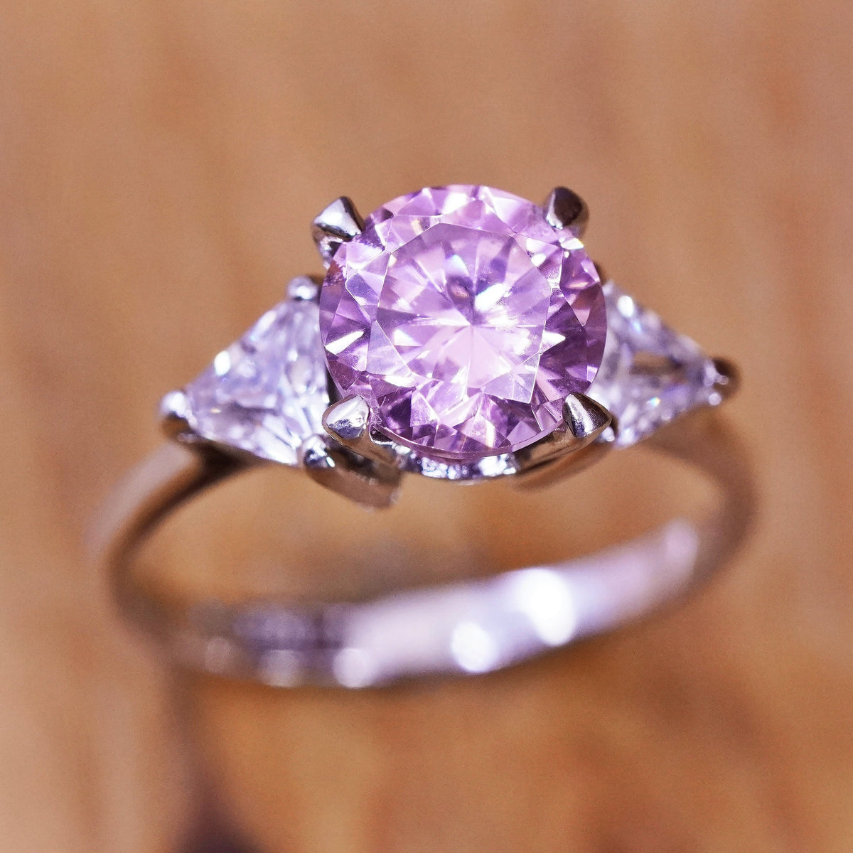 Size 5, vintage Sterling 925 silver ring with pink and clear cz