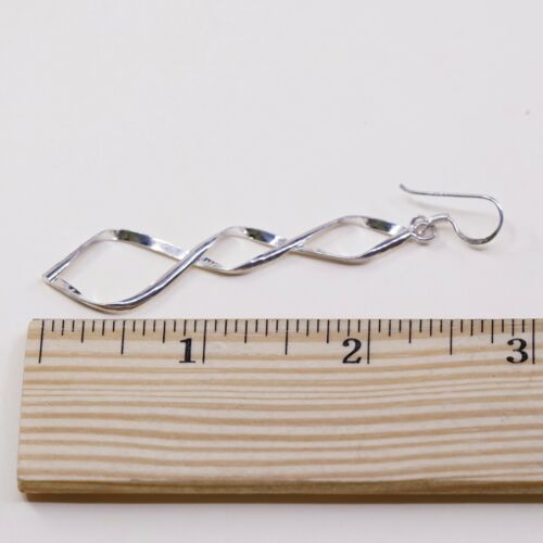 Vtg 925 Sterling Silver Handmade Twisted Dangle Earrings, Stamped 925