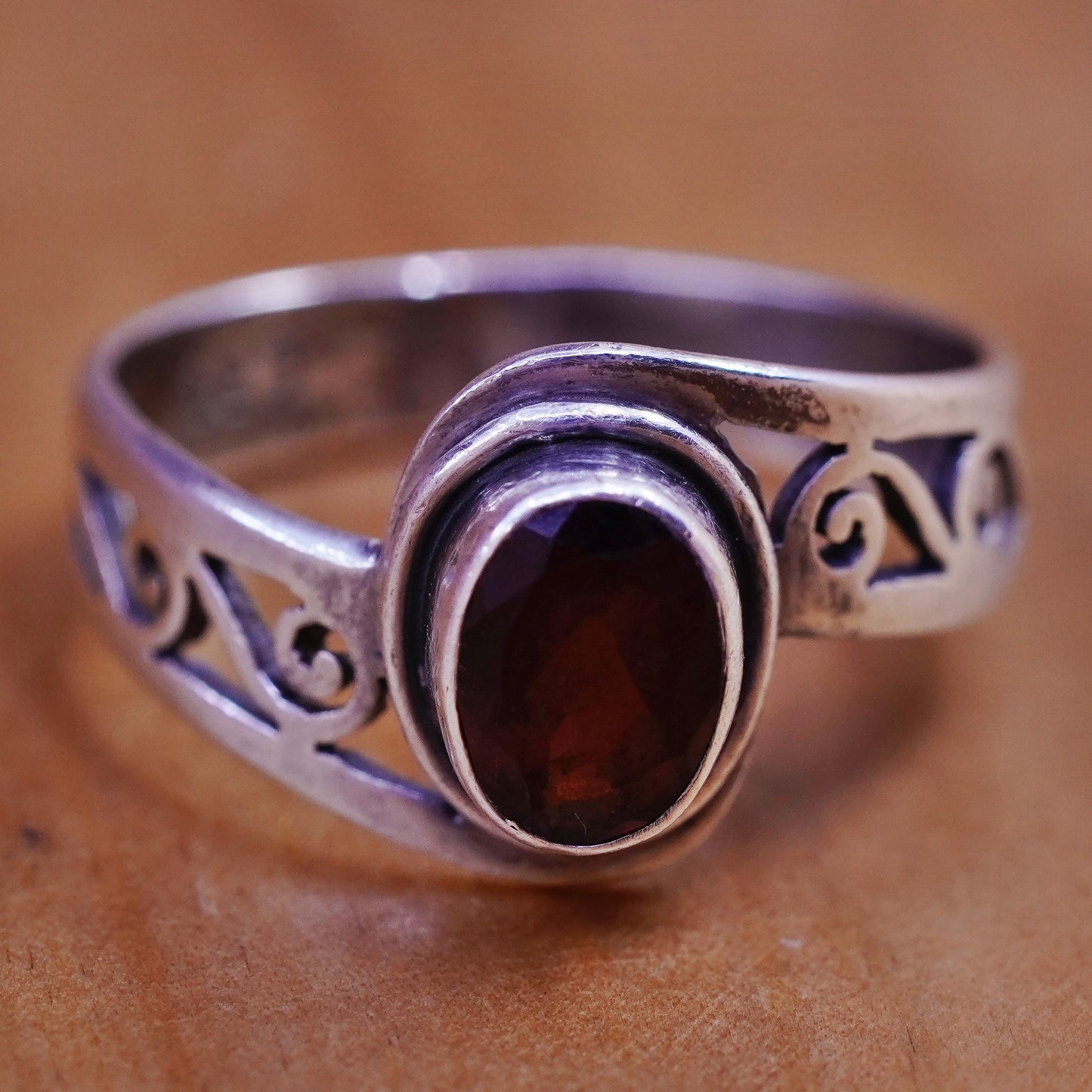 Size 5.5, size adjustable. vintage Sterling 925 silver ring with oval ruby
