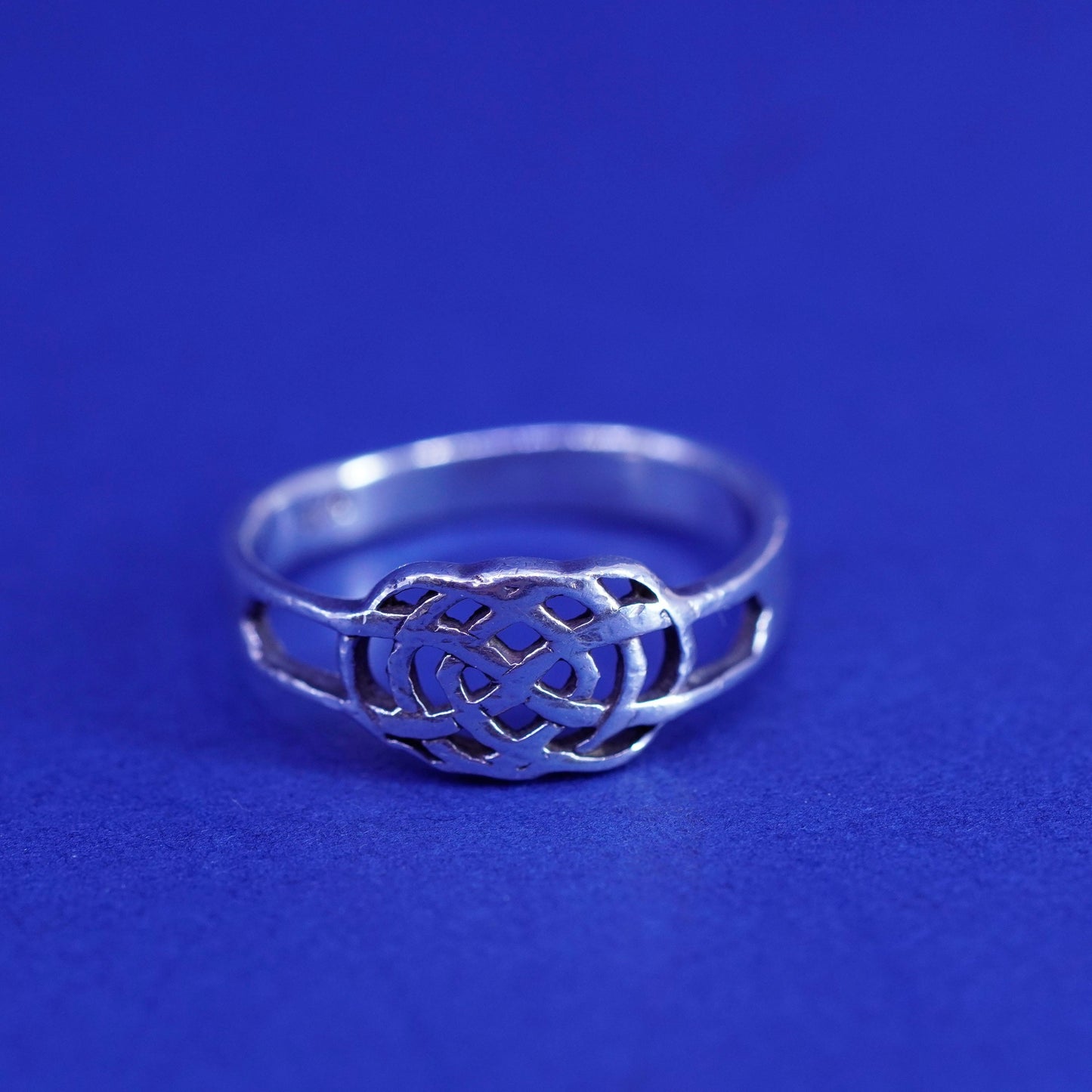Size 7, vintage sterling silver handmade ring, 925 filigree braided woven band
