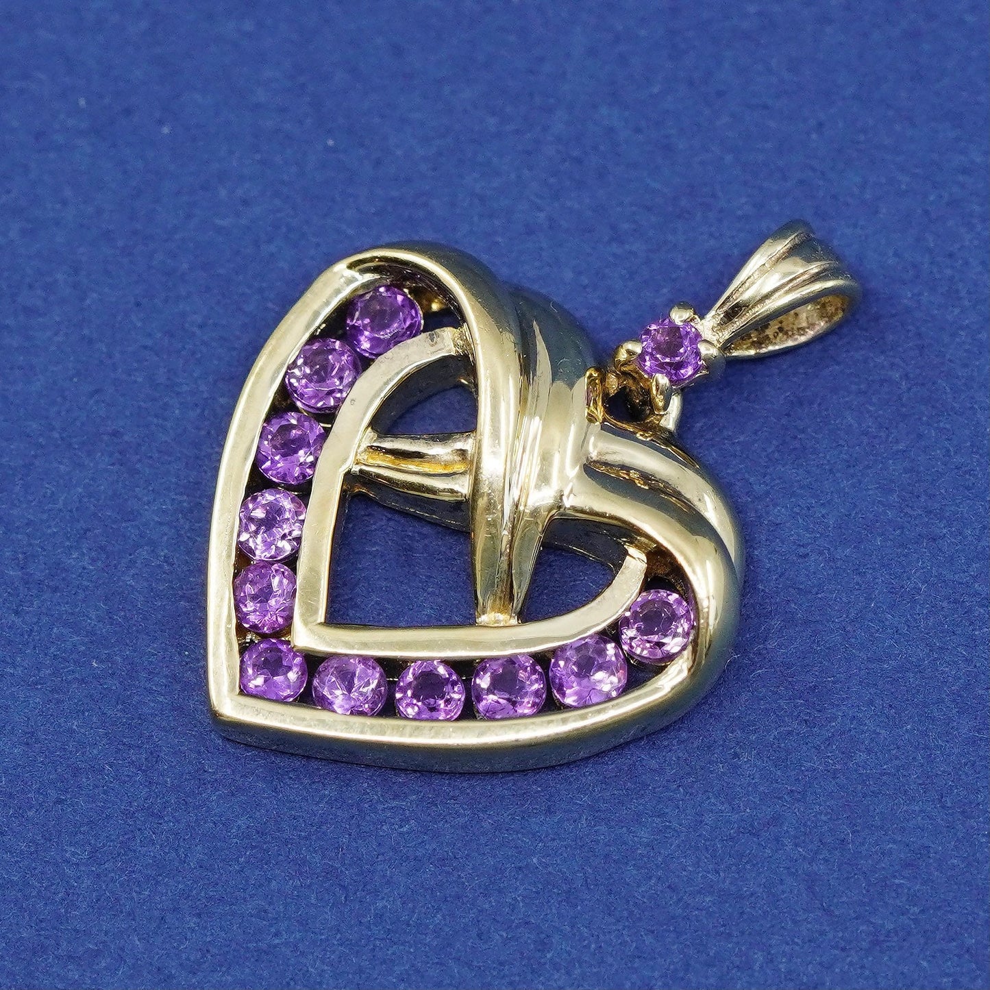 Vintage vermeil gold over Sterling silver handmade pedant, 925 heart amethyst