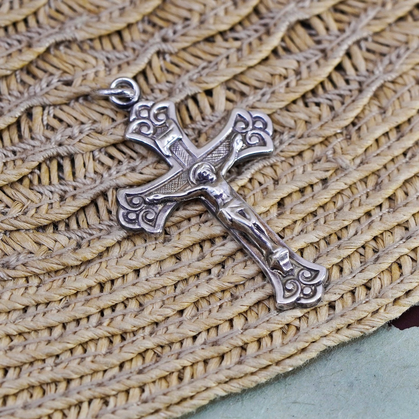 Vintage Sterling silver handmade pendant, 925 cross with Jesus