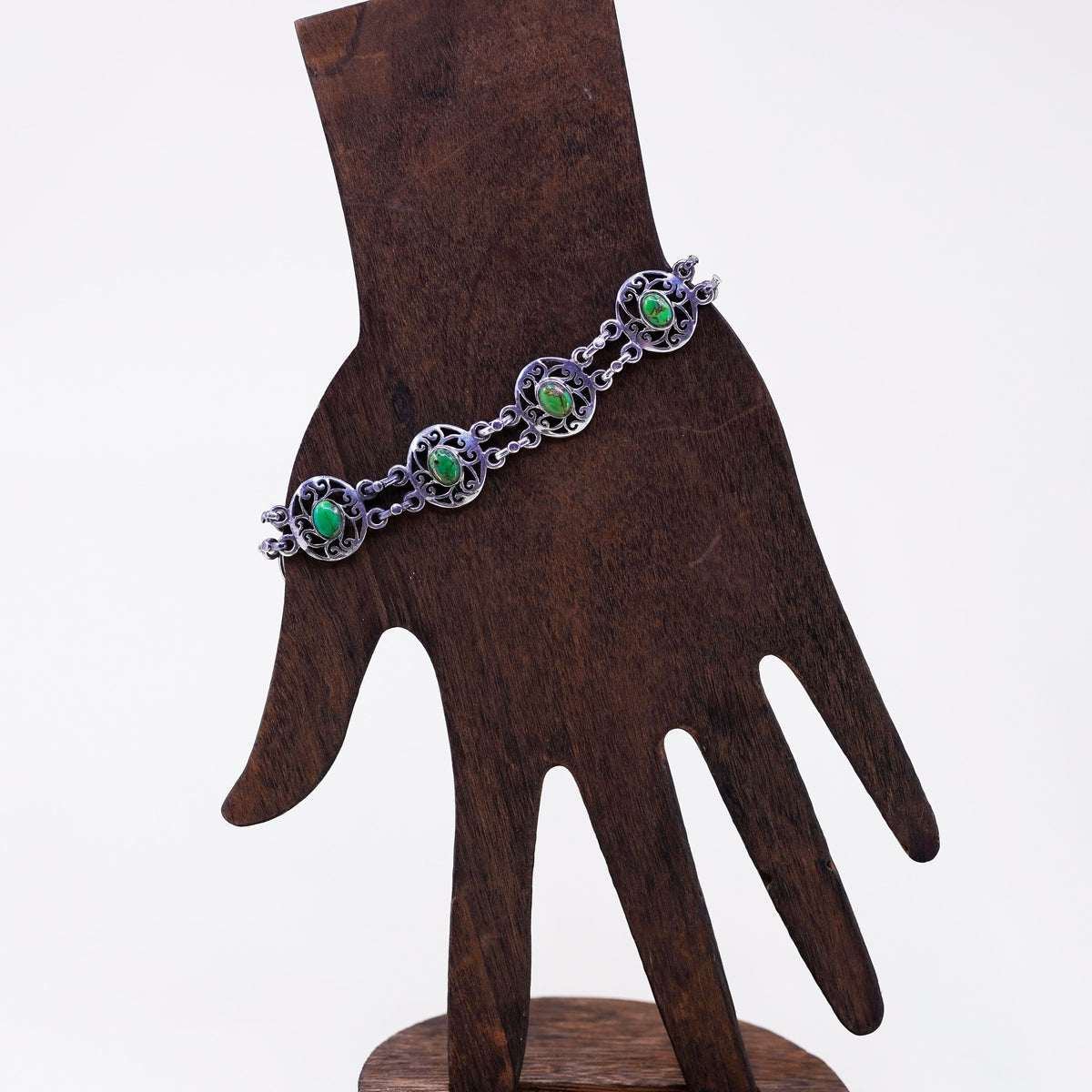 7+1.5”, Sterling silver handmade bracelet, 925 disc Carico Lake turquoise
