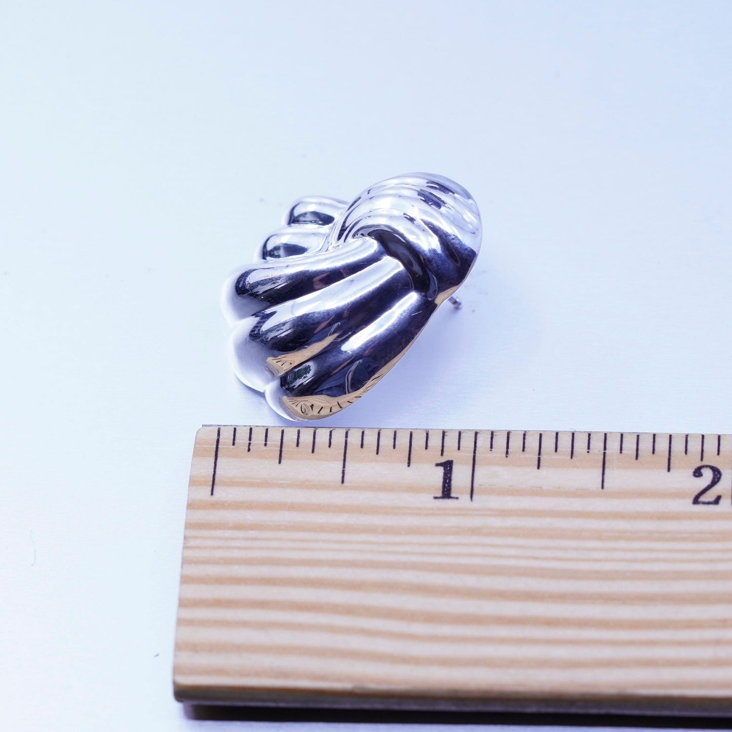 Vintage Sterling 925 silver handmade earrings, puffy ribbed studs