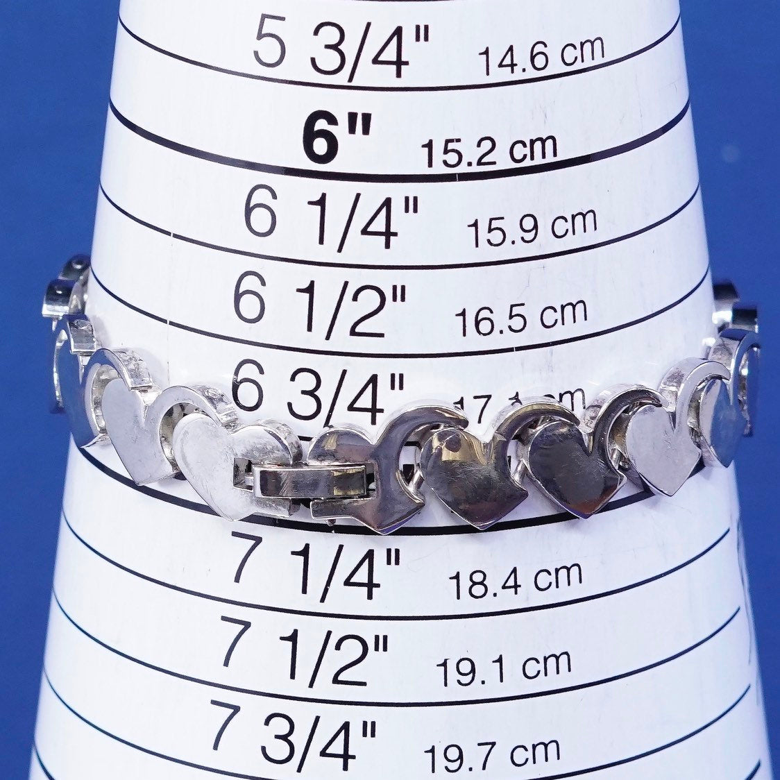 7", vtg Sterling silver handmade bracelet, 925 heart, stamped 925