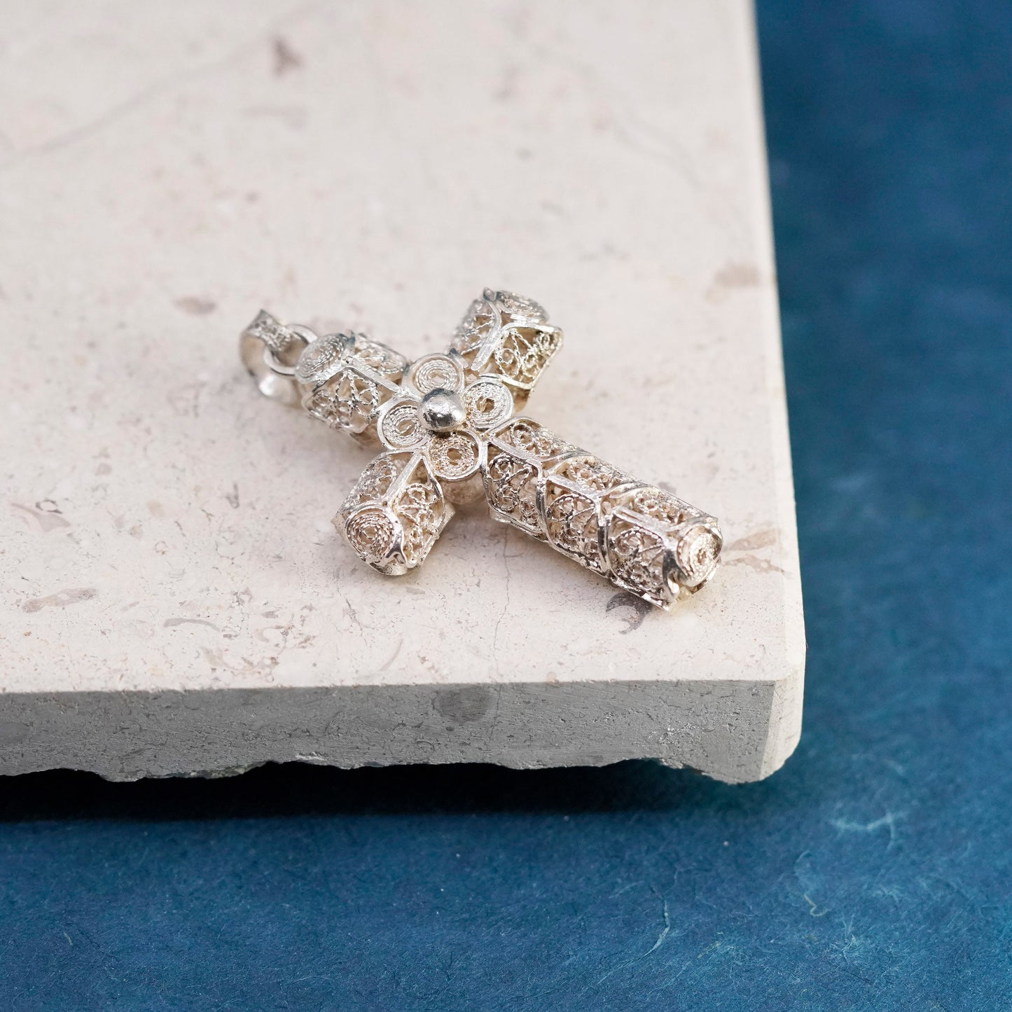 Vintage Sterling silver handmade pendant, 925 filigree bali cross