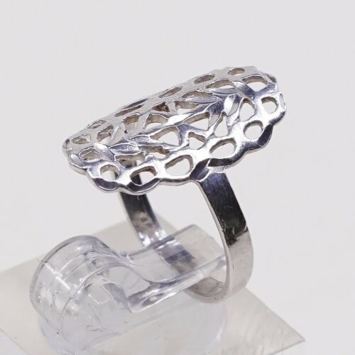 Size 5, Vtg Sterling Silver Handmade Ring, 925 Silver Band W/ Filigree Whirl
