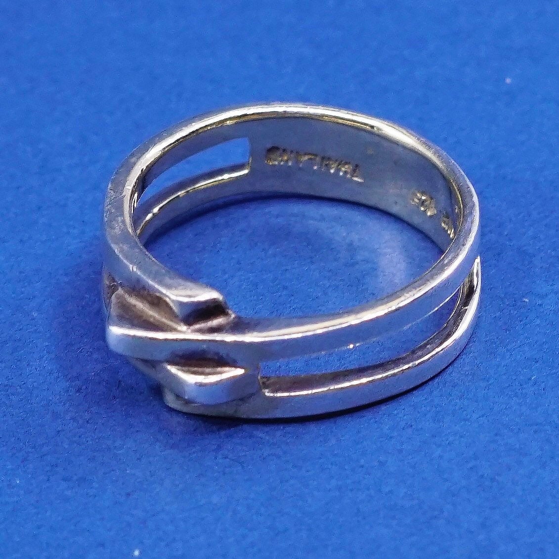 Size 9, vtg gold over sterling silver handmade ring, statement ribbed ring