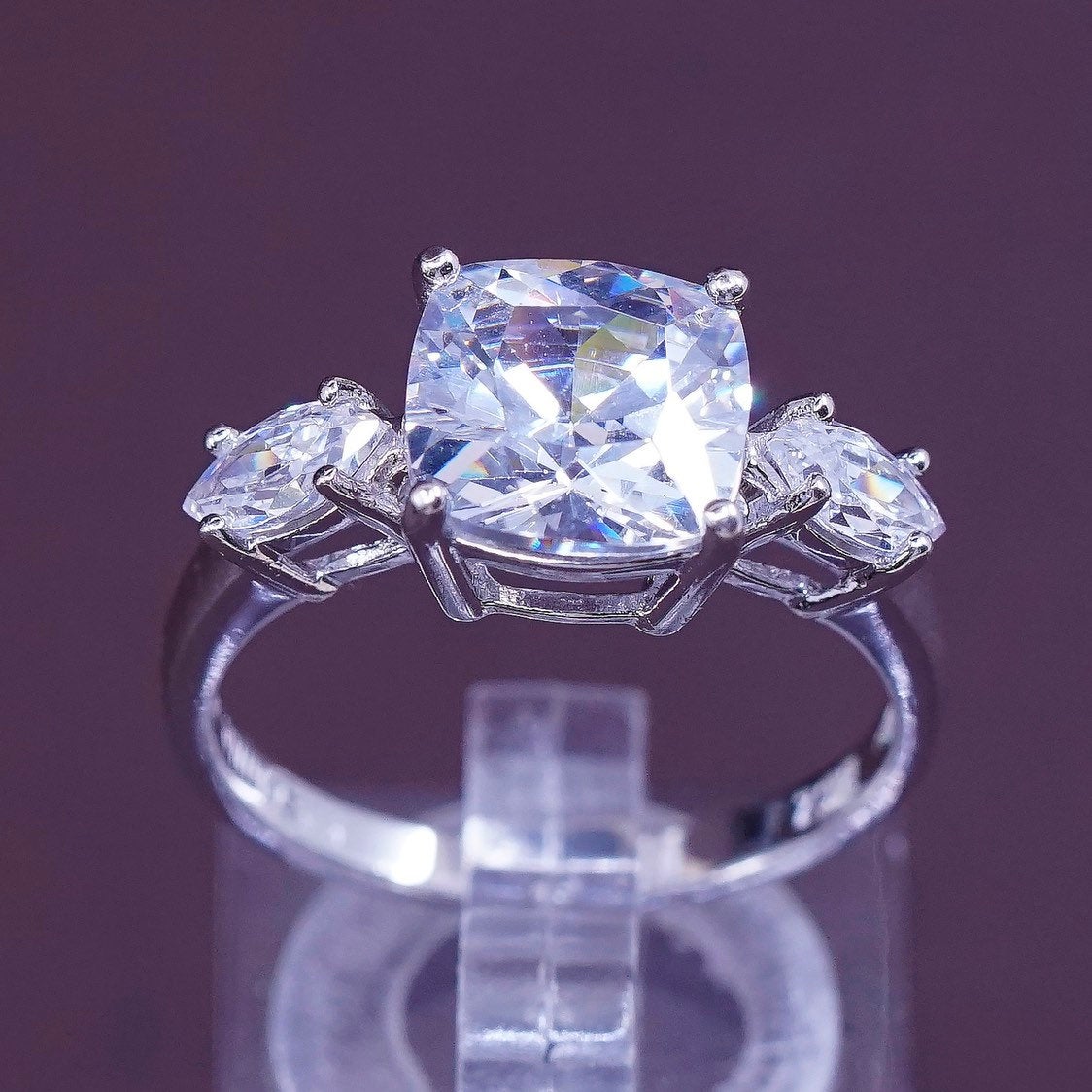 sz 8, vtg Sterling silver engagement ring, 925 with cz, stamped 925 Cz