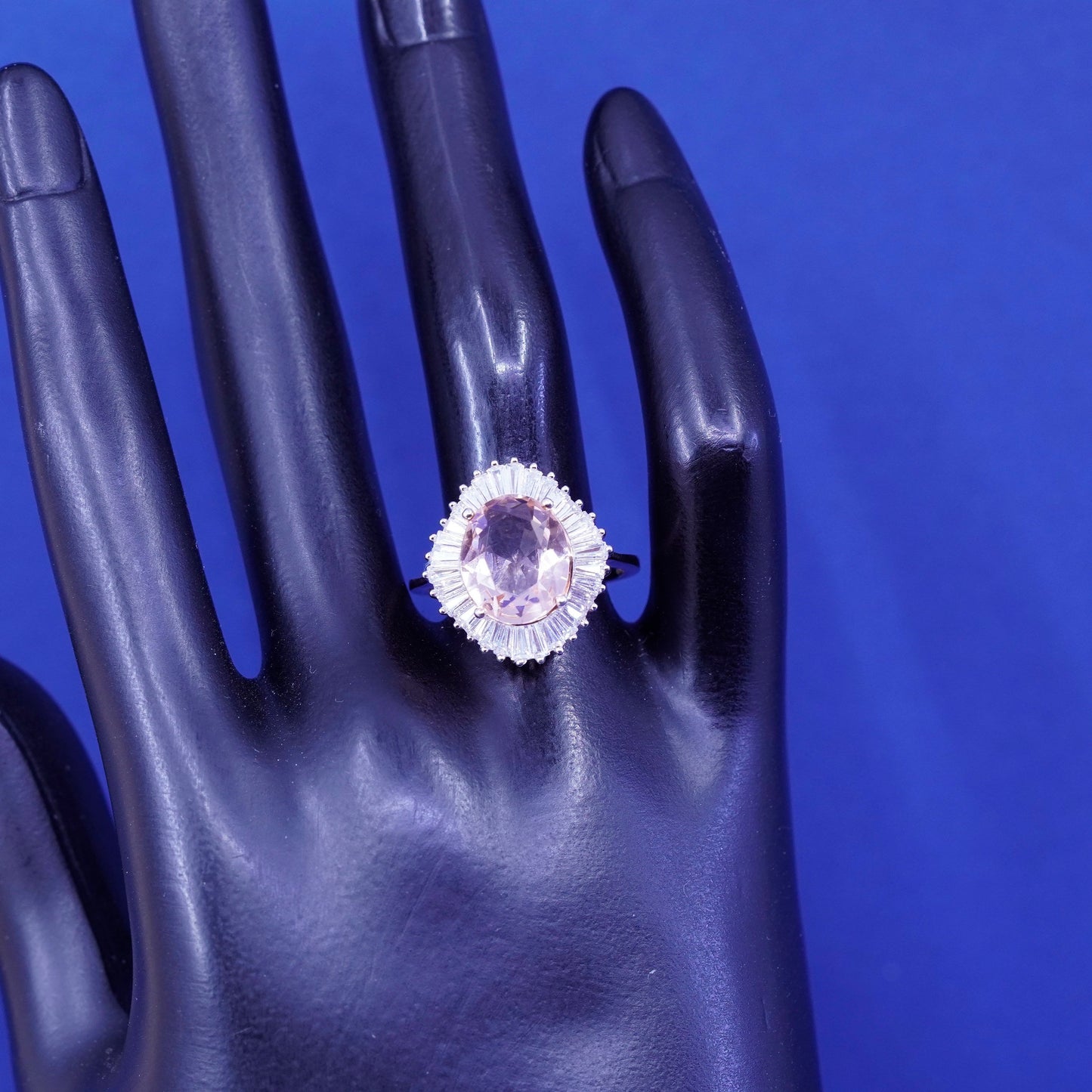 Size 8, vintage vermeil rose gold sterling silver ring pink crystal cluster Cz