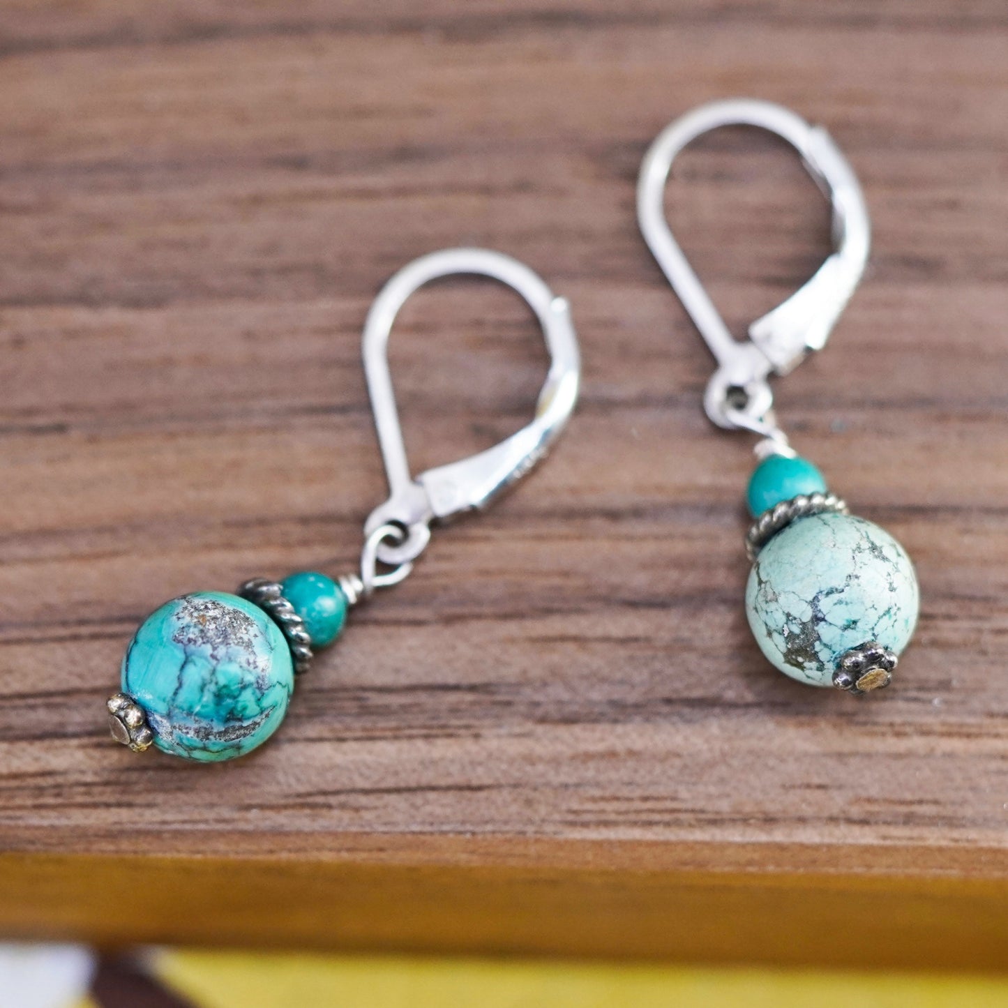 Vintage Sterling 925 silver handmade earrings with turquoise bead