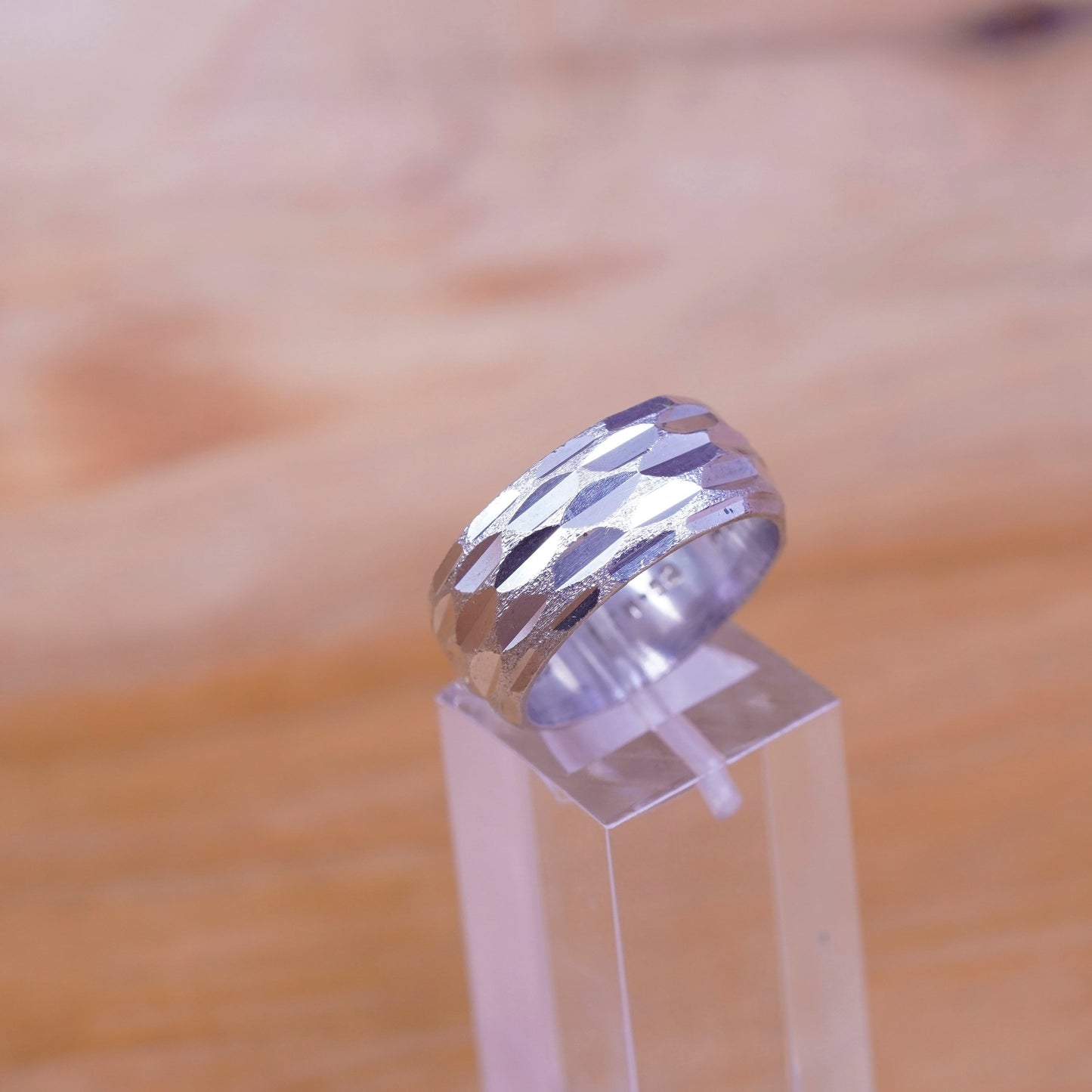 Size 8.5, vintage sterling silver handmade ring, wide textured 925 band