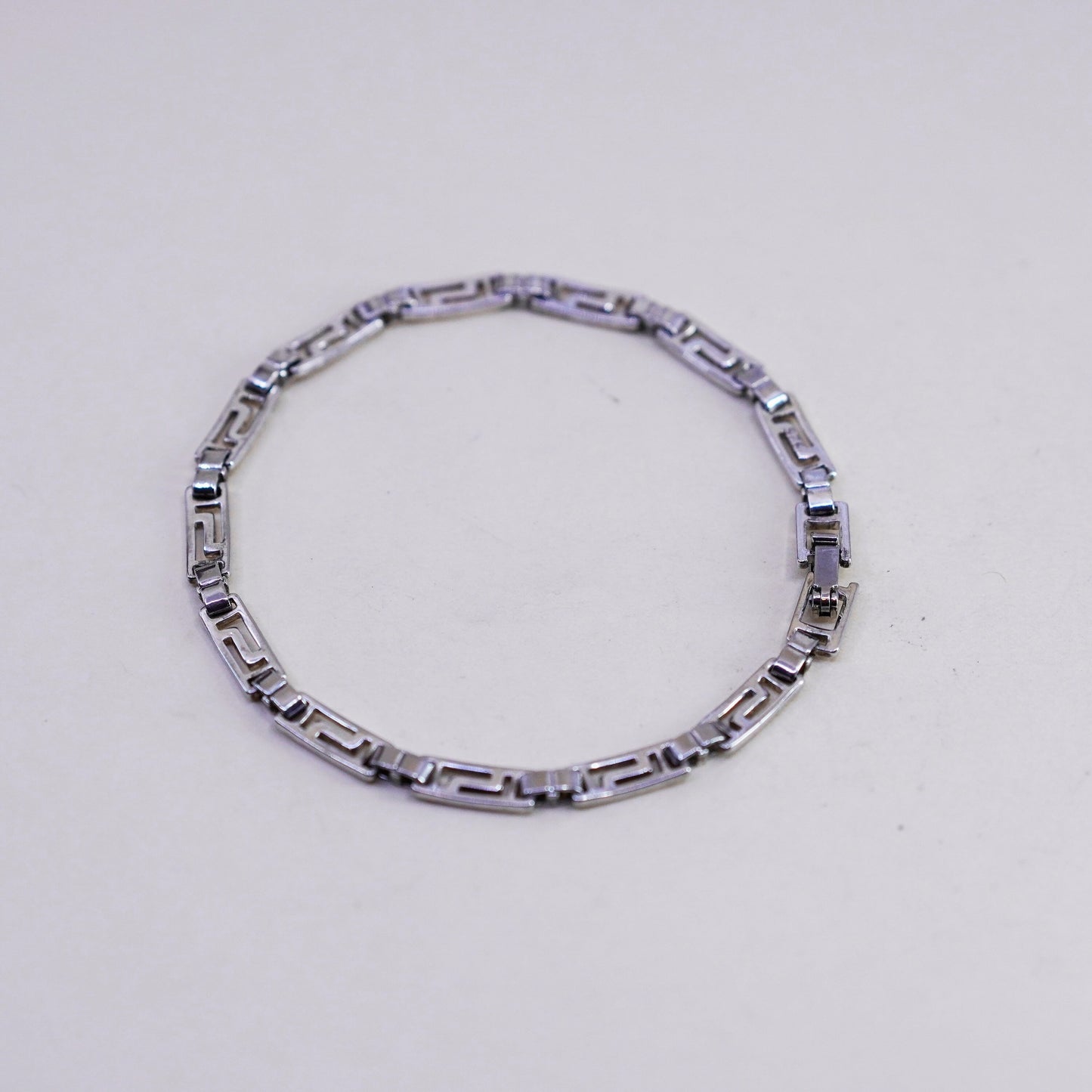 7.25”, Vintage Sterling silver handmade bracelet, 925 Greek key link chain