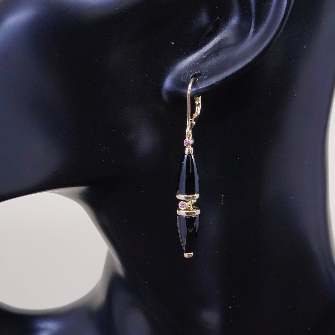 vtg vermeil, gold over Sterling silver handmade earrings, 925 w/ obsidian dangle