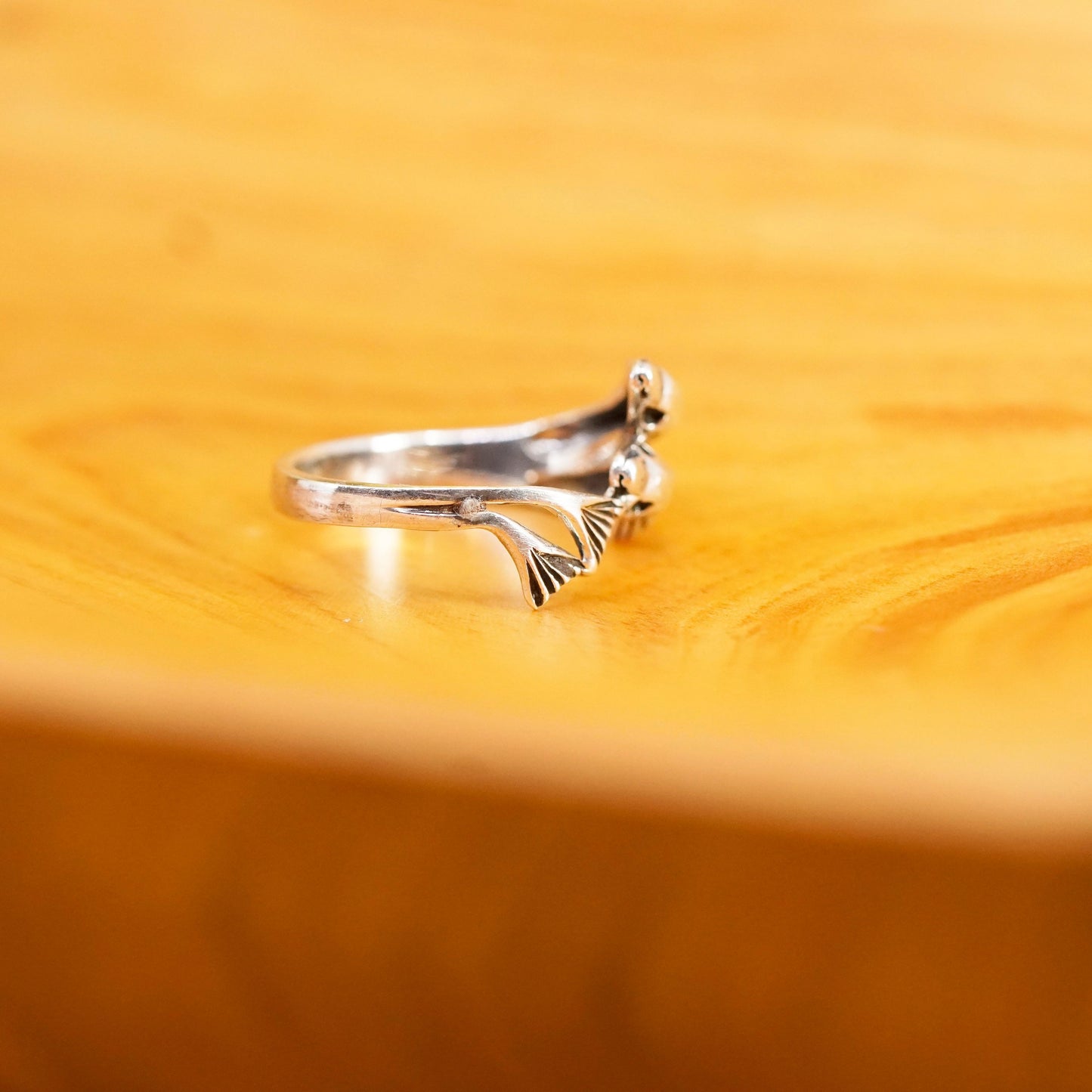 Size 6.25, vintage Sterling silver handmade ring, 925 wrap dolphins band