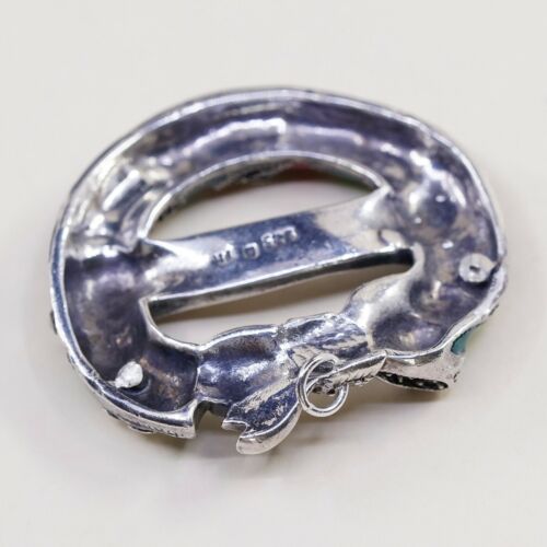 Vtg Christmas Sterling Silver Habdmade Pendant, 925 W/ Enamel Marcasite Wreath