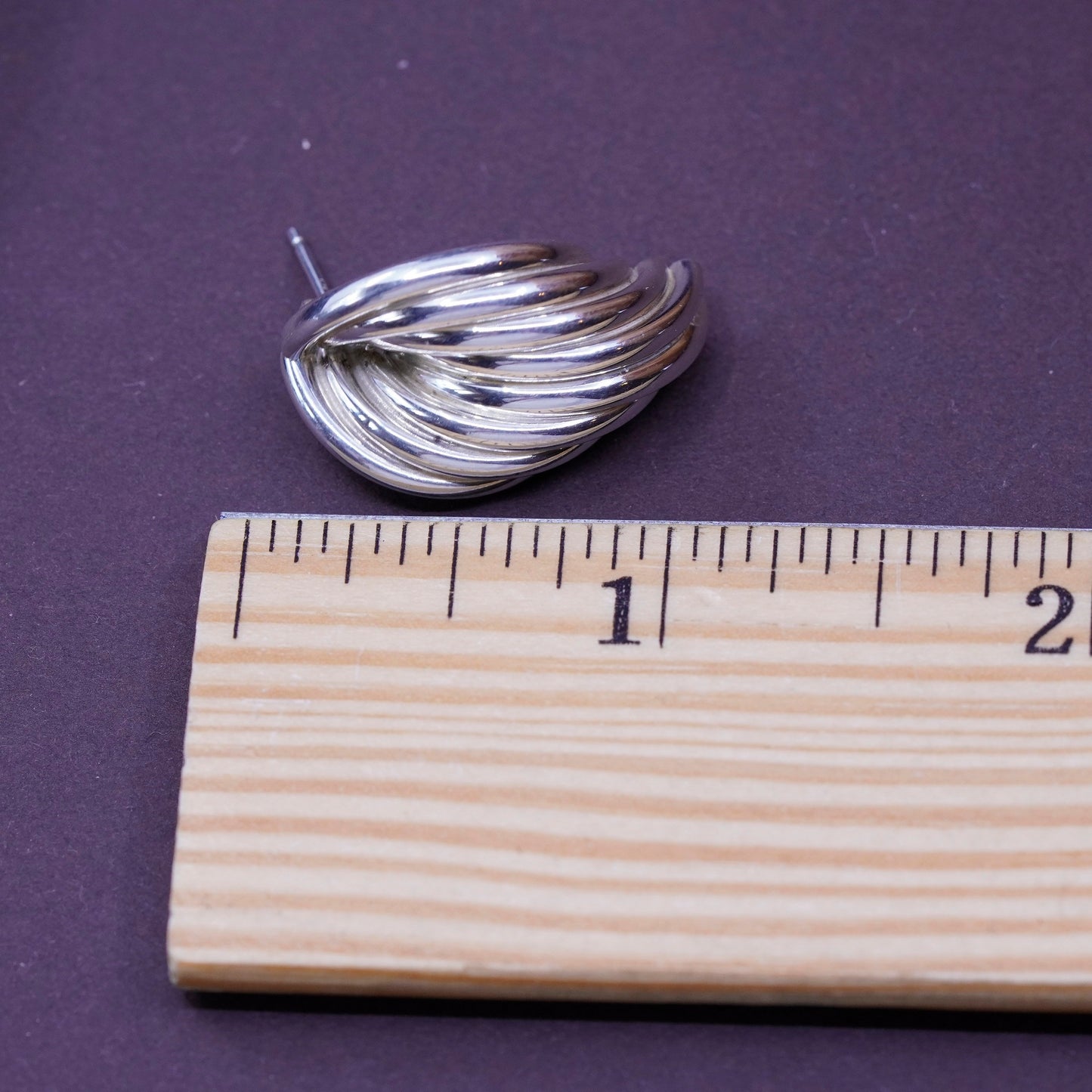 vintage Sterling silver handmade earrings, 925 entwined loop tube studs