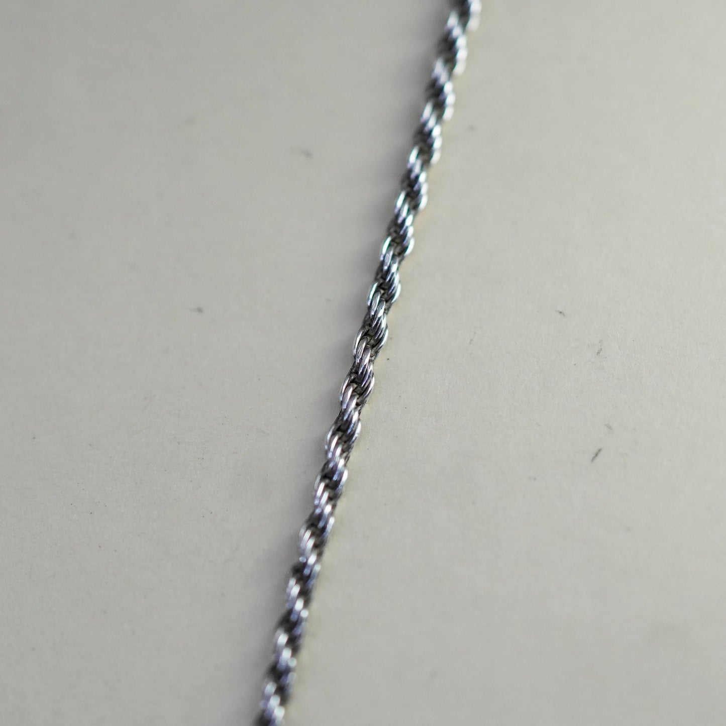 20” 2mm, vintage Sterling silver necklace, 925 rope chain