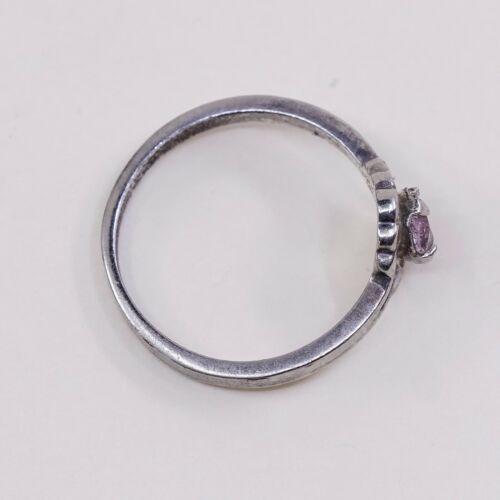 Sz 4, Vtg Sterling Silver Ring, 925 Silver Engagement Ring W/ pink Crystal