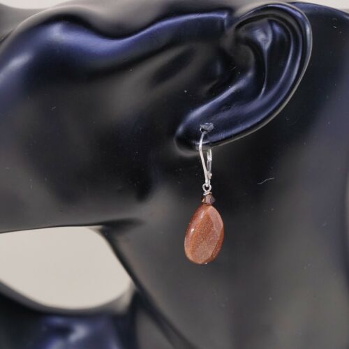 Vintage handmade Sterling 925 Silver Earrings With Goldstone Beads, Stamped 925
