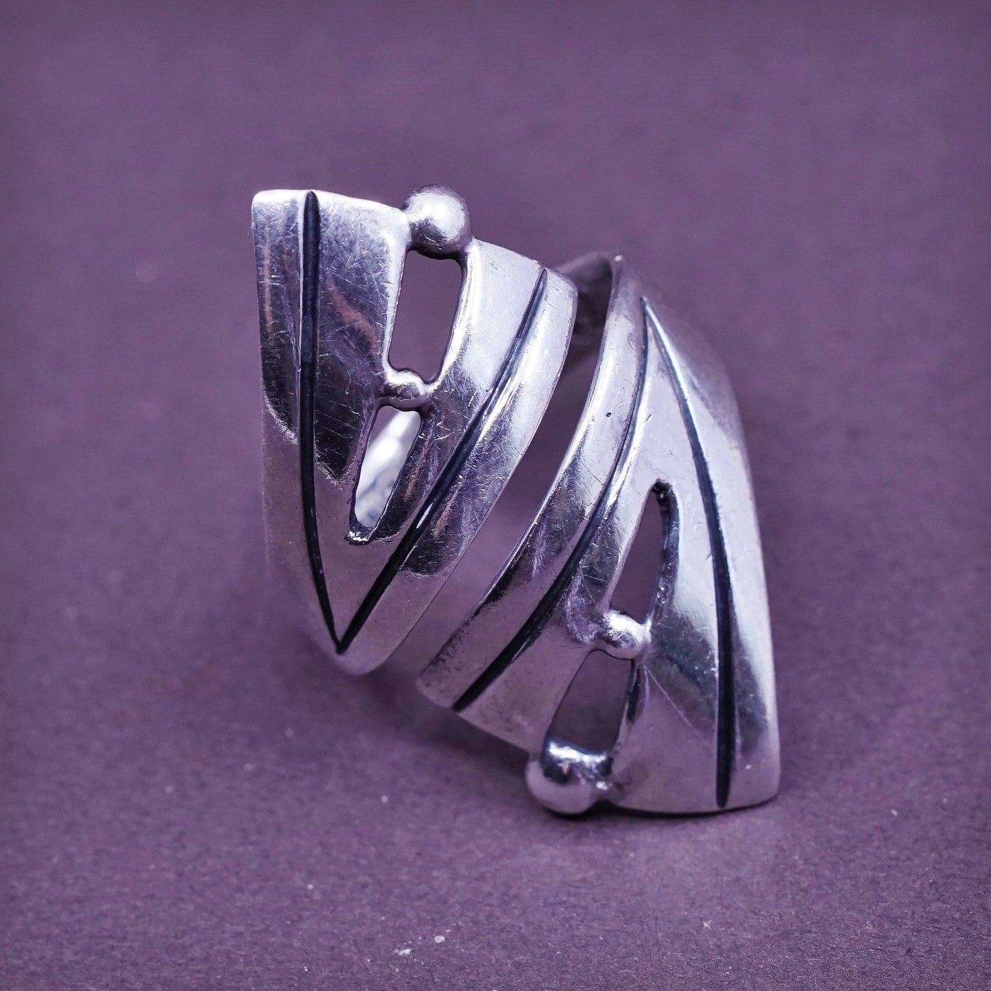 sz 8, mexico Taxco Sterling 925 silver handmade ring, EDP 925 modern wrap band