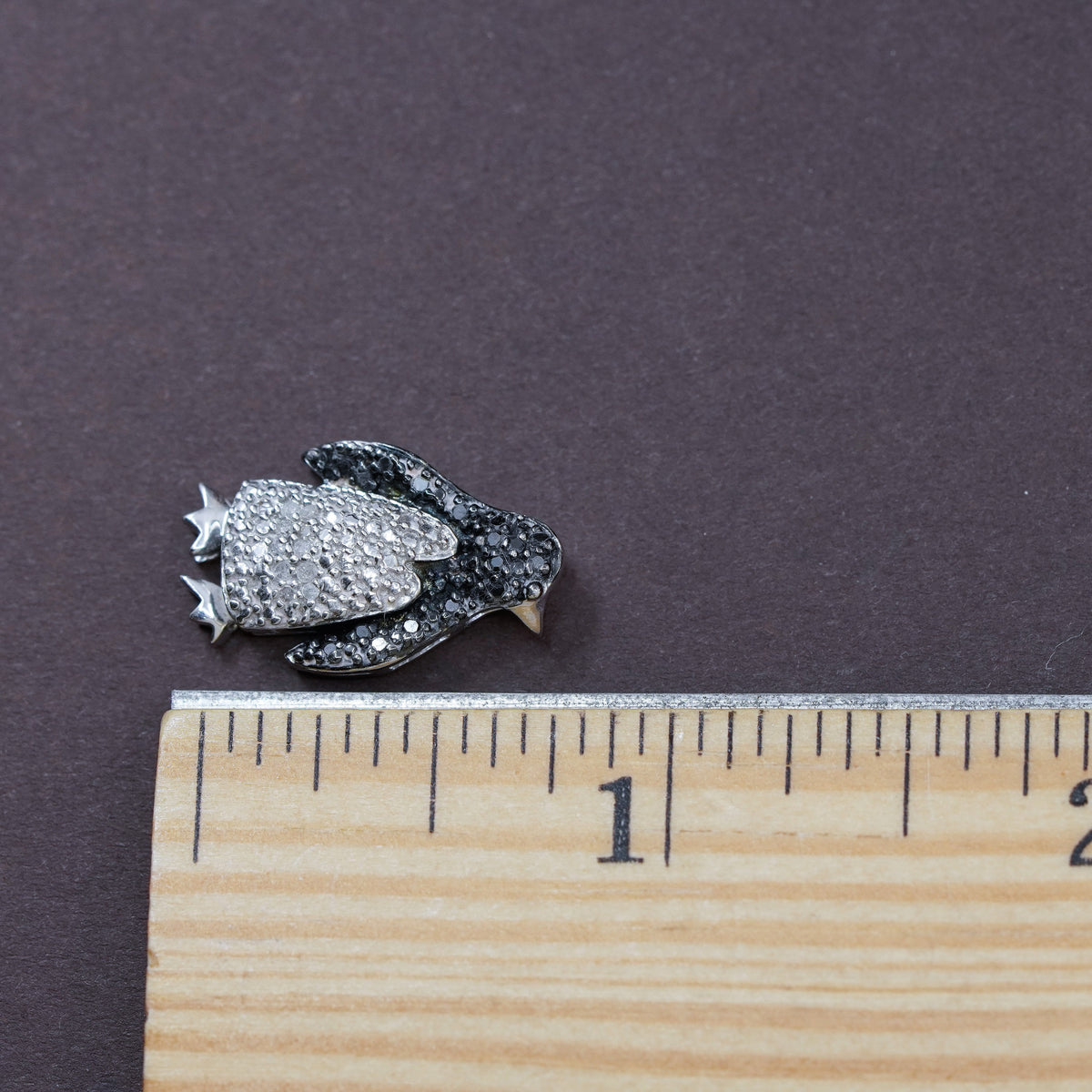 Vintage Sterling silver handmade pendant, 925 penguin with diamond