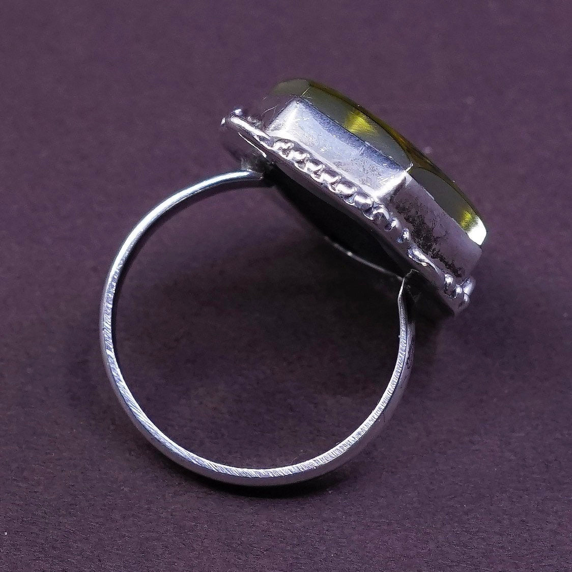 sz 8.5, Sterling silver handmade ring, southwestern 925 w/ yellow foiled glass
