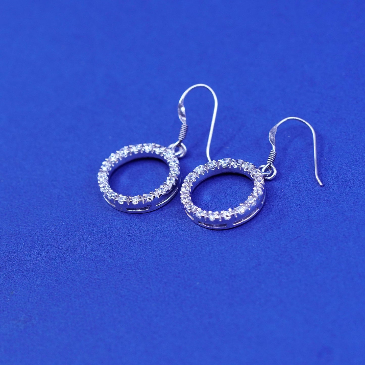Vintage Sterling silver earrings, 925 circle with cluster cz