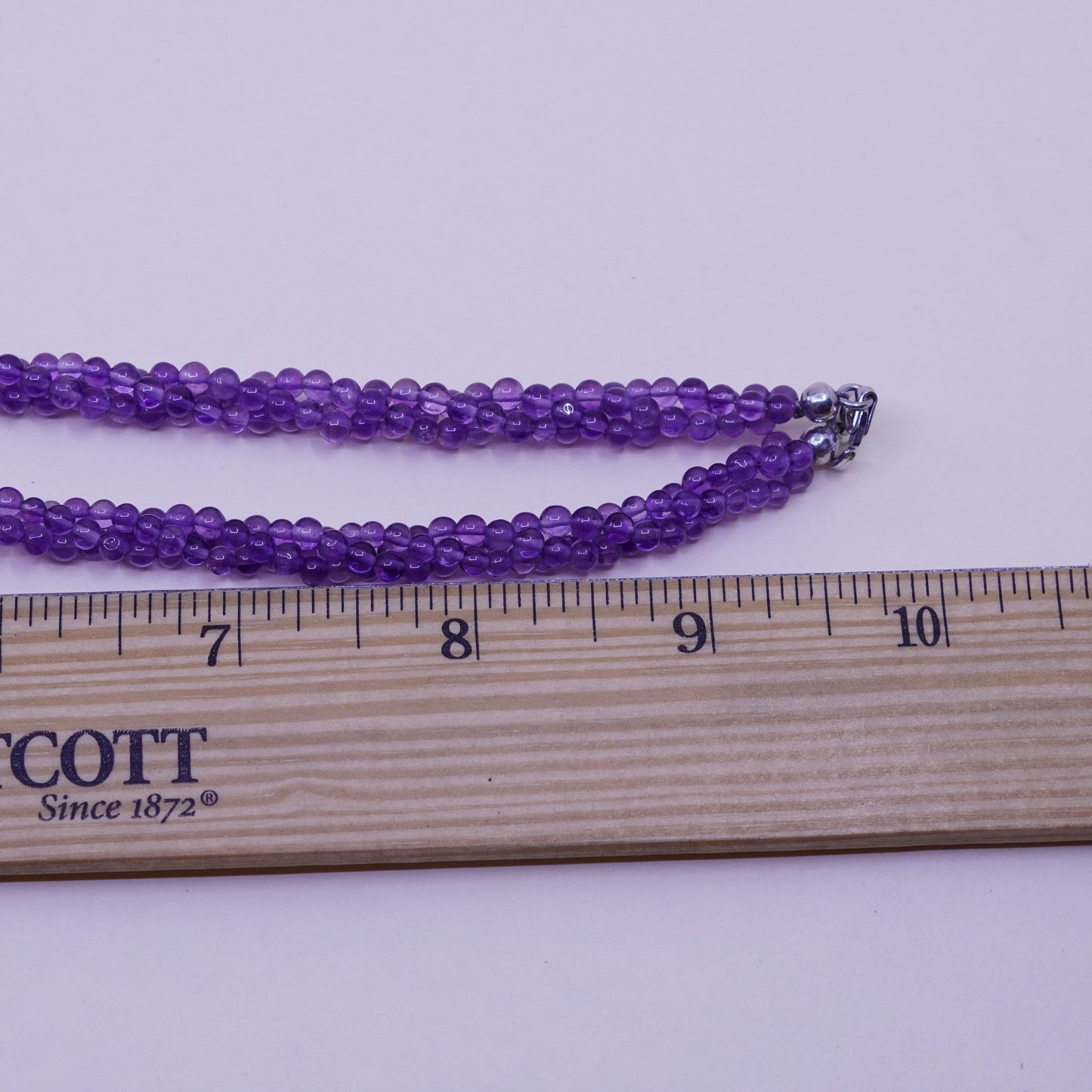 20”, Vintage sterling silver handmade necklace with twisted amethyst beads