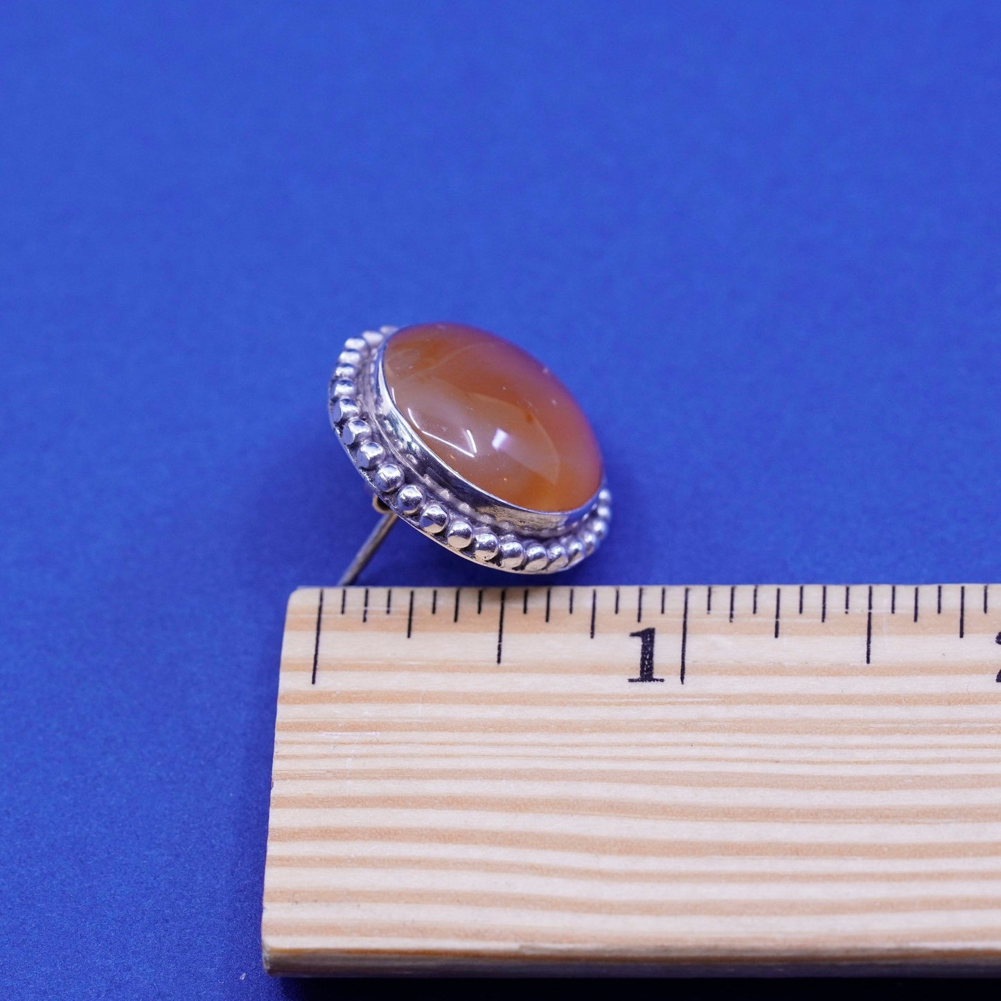 Vintage sterling 925 silver handmade round studs earrings orange agate beads