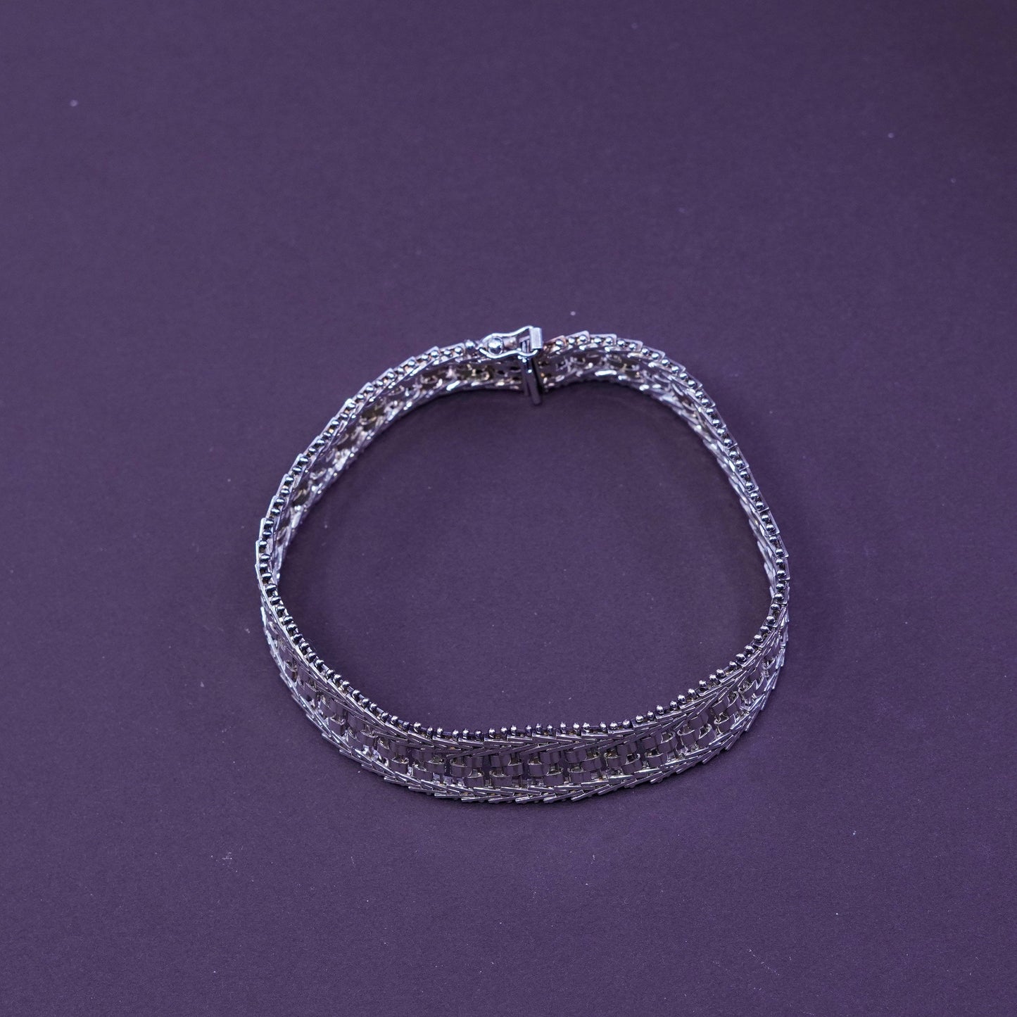 6.75”, 15mm, vtg milor sterling silver bracelet, italy 925 fancy wheat links