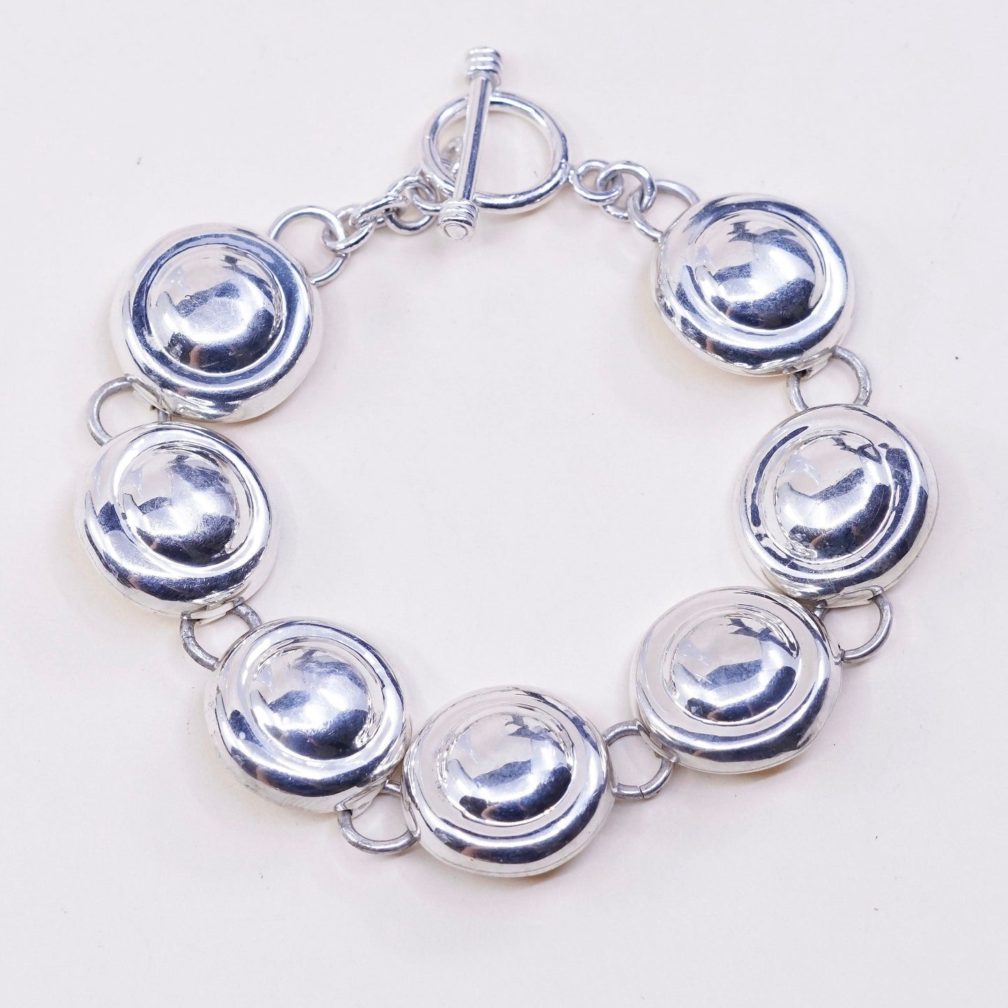 7.5”, vtg sterling silver handmade bracelet, 925 weave textured circle bracelet