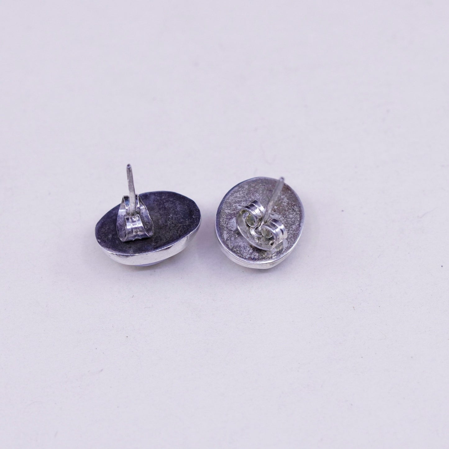 Vintage sterling silver earrings, 925 studs with blue cats eye