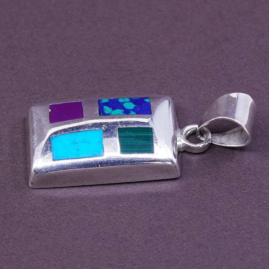 VTG silpada Sterling silver pendant w/ square turquoise N colorful gemstone