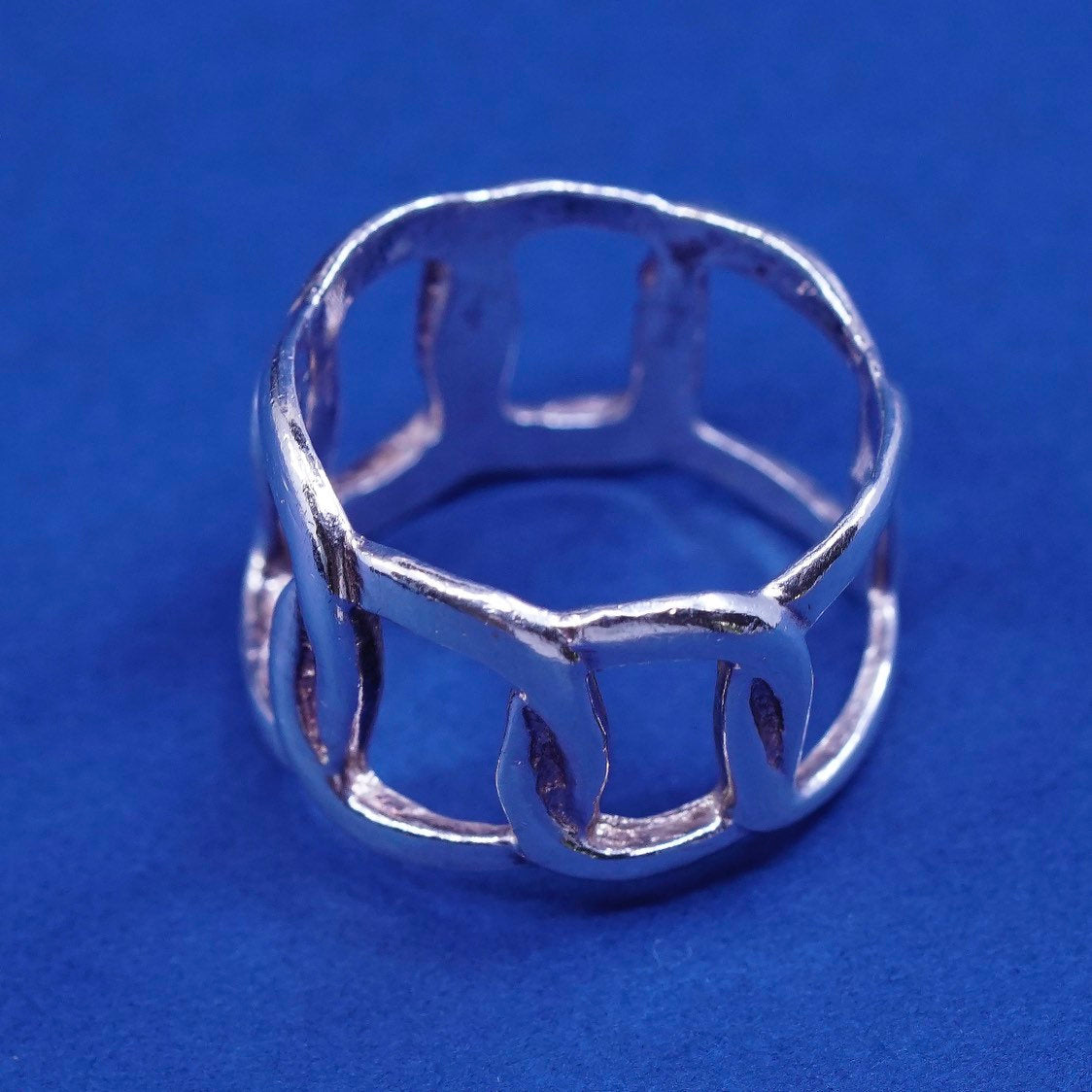 sz 6.5, vtg sterling silver handmade ring, 925 entwined Wide band