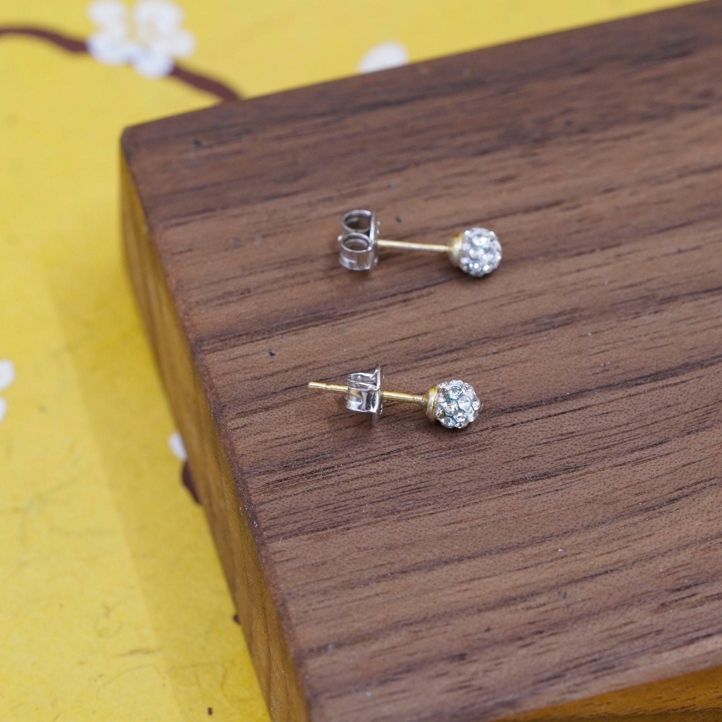 4mm, vintage Sterling 925 silver cluster round crystal studs, cz earrings