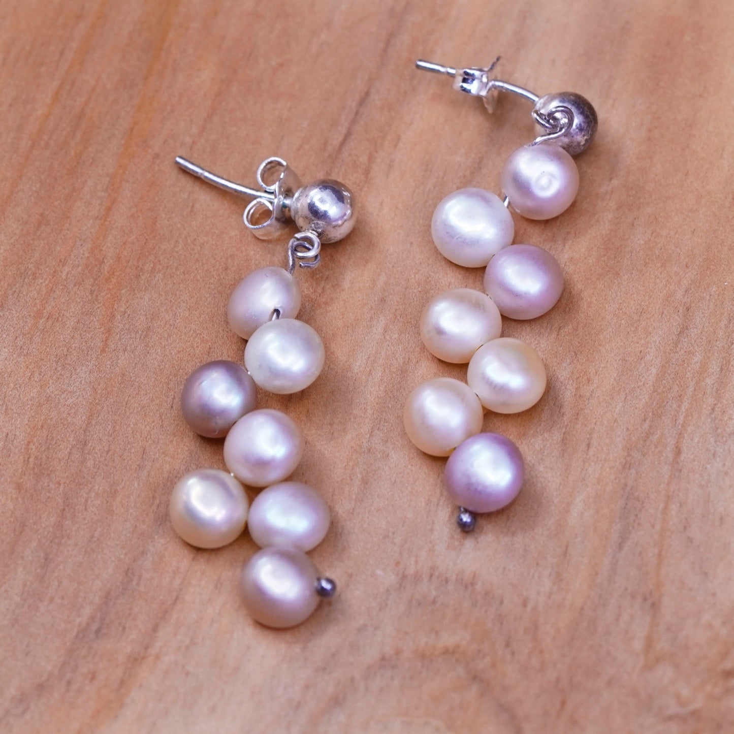 Sterling silver handmade earrings, 925 studs with pearl drops