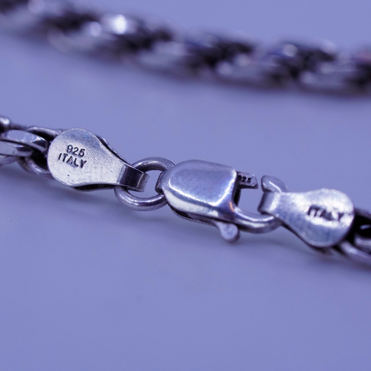 8.25”, 3mm, Vintage Italy Sterling 925 silver handmade bracelet, rope chain