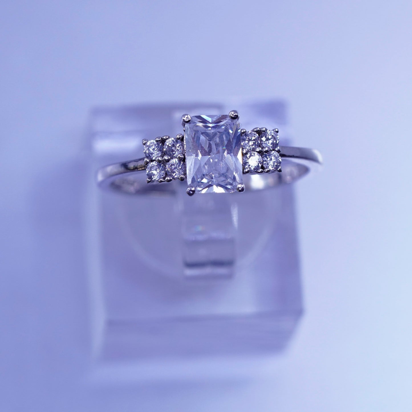 Size 8, vintage Sterling 925 silver handmade engagement ring with Cz