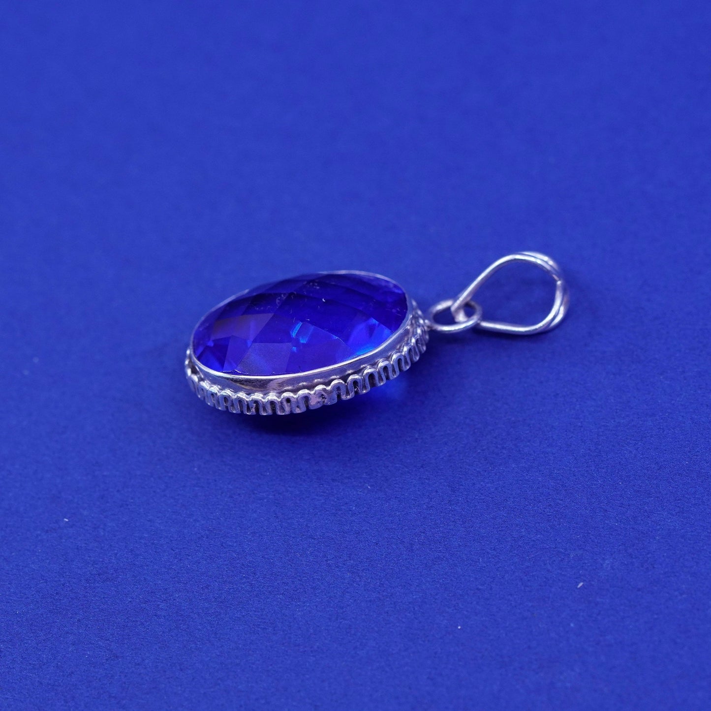Vintage sterling 925 silver handmade pendant with blue topaz