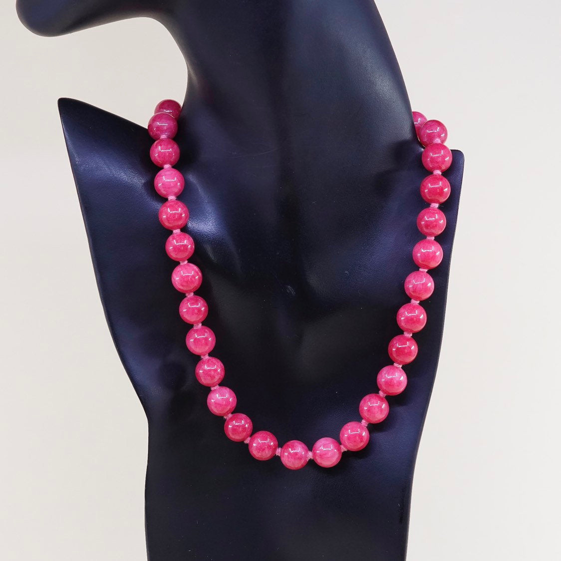 18”, Vintage handmade pink quartz beads with linen thread necklace