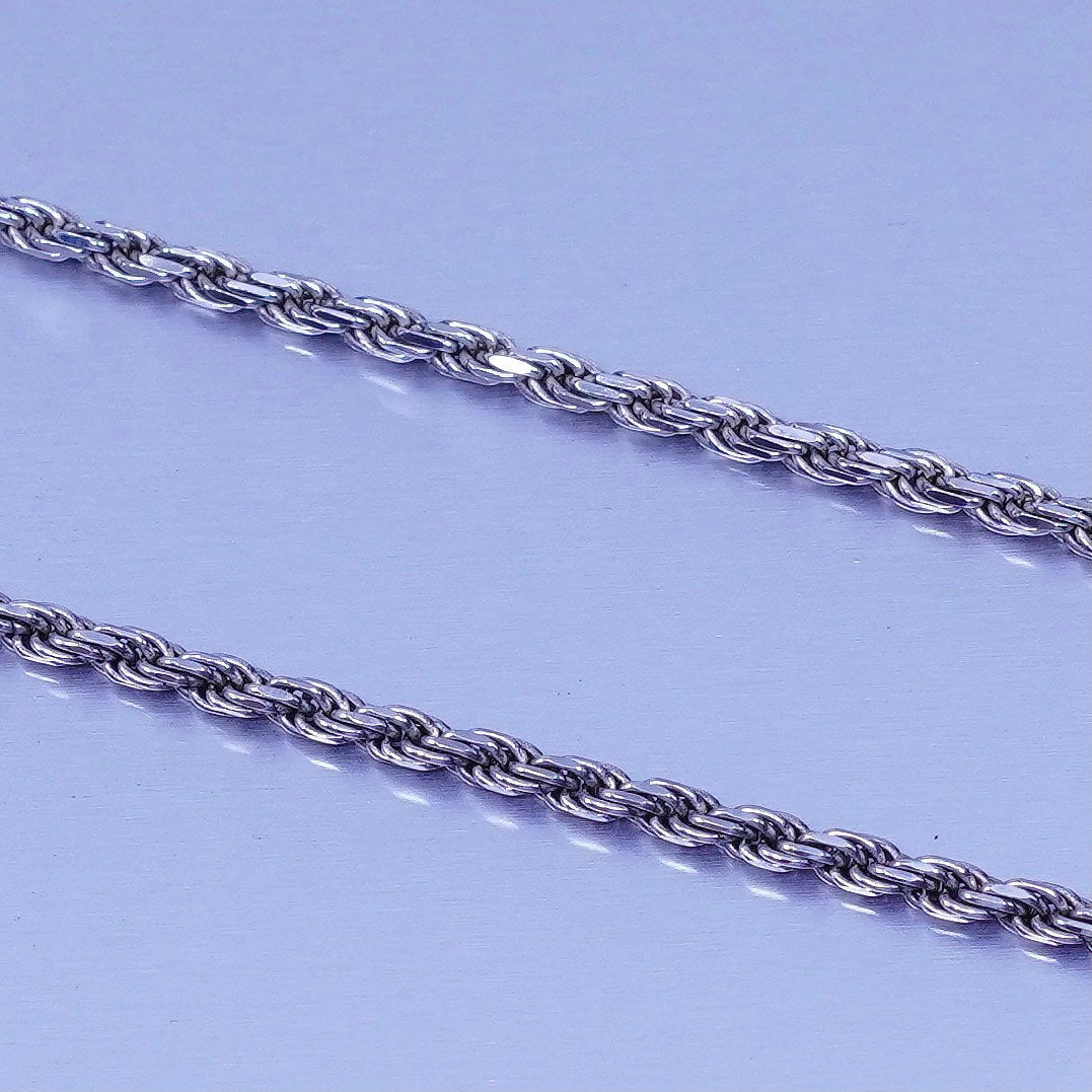 20” 2mm, vintage Sterling 925 silver bold rope chain necklace
