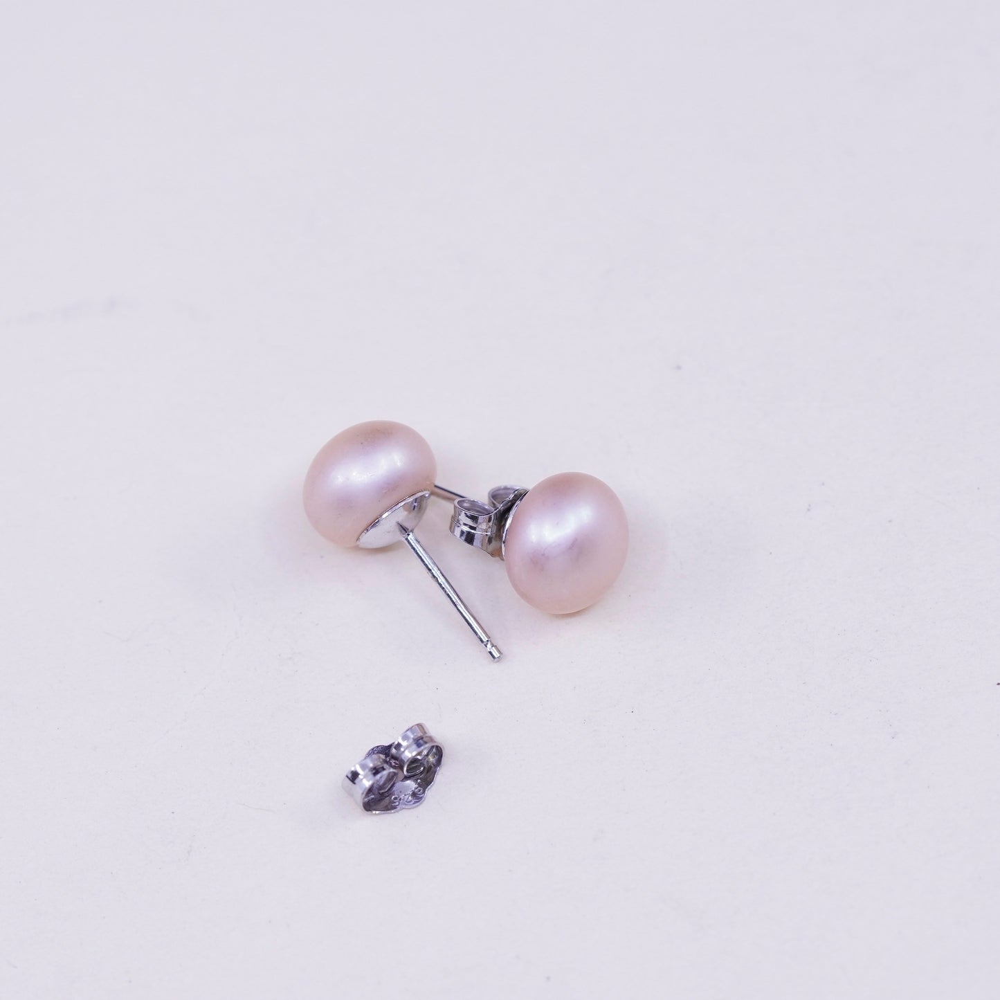 Vintage sterling silver earrings, 925 studs with orange pearl