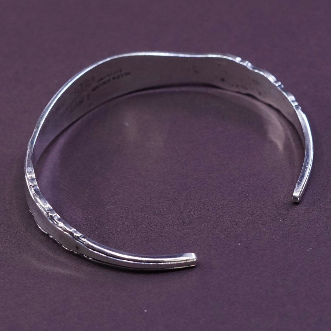 7”, Reed Sterling silver spoon bracelet, 925 cuff engraved love Geoff and Jan
