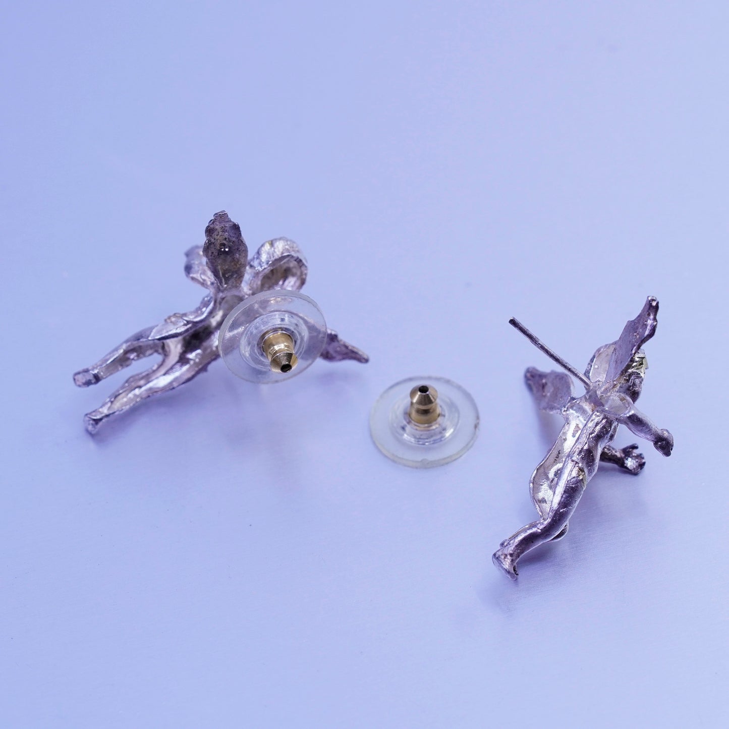 Vintage Sterling silver handmade earrings, 925 angel studs