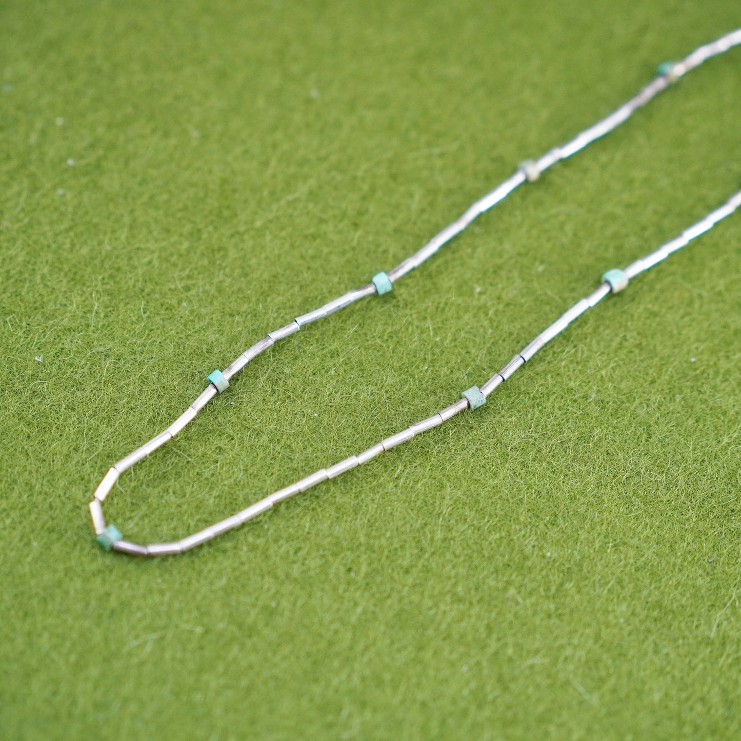 14”, Native American Navajo Sterling necklace 925 liquid silver chain turquoise