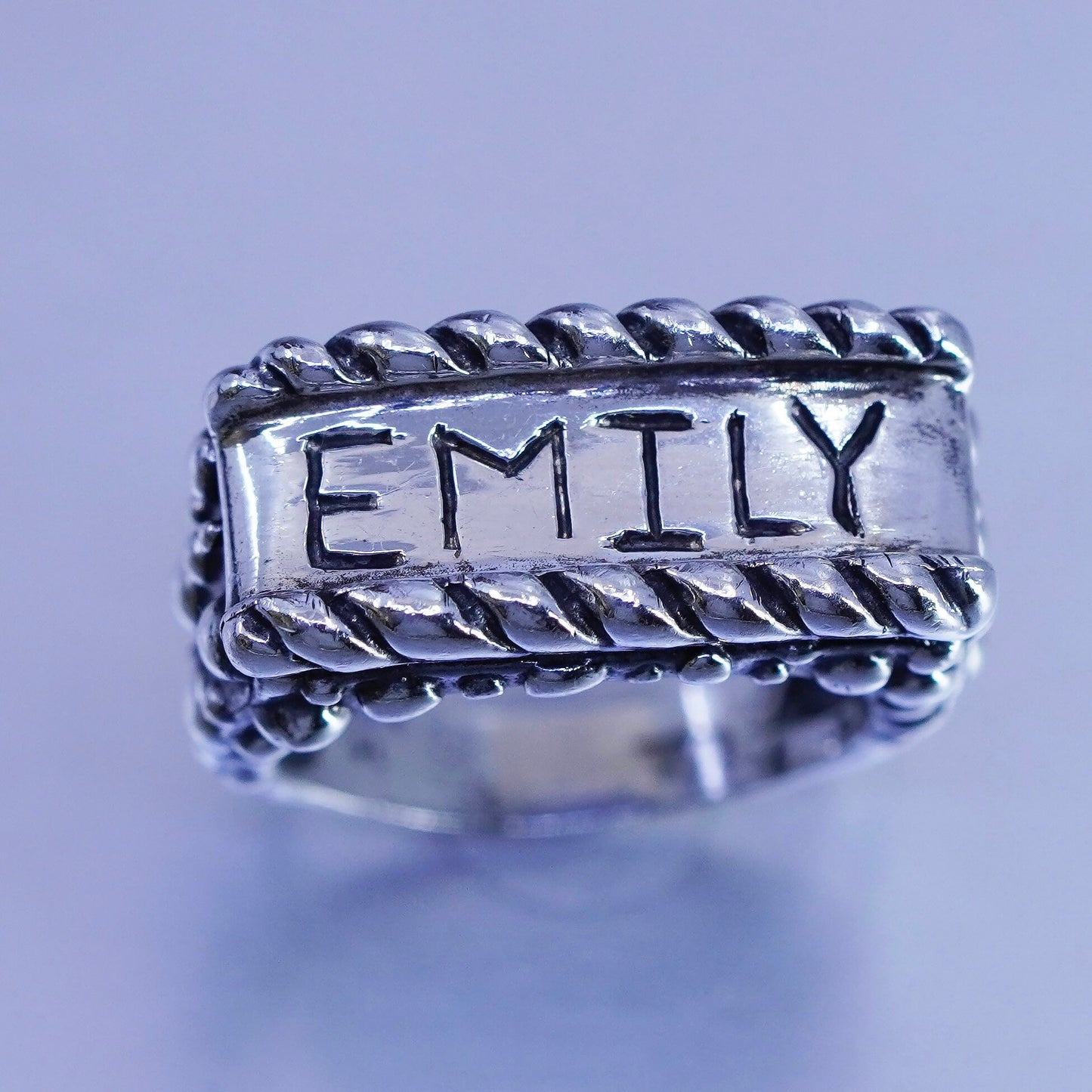 Size 5.5, vintage Sterling 925 silver handmade ring, band name Emily cable