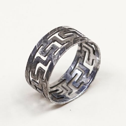 Sz 6.5, Vtg Sterling Silver Handmade Ring, 925 Silver Band W/ filigree swirl